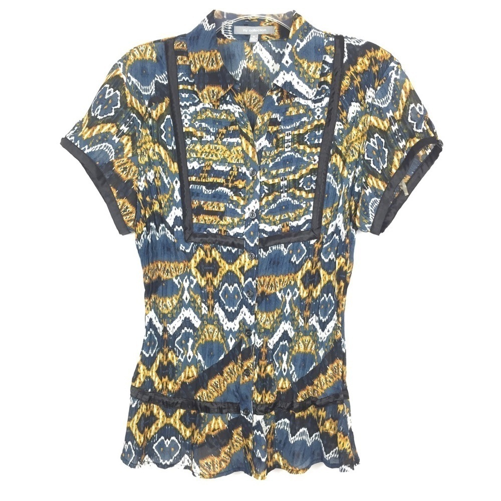 NY Collection Short Sleeve Abstract Button Top XL